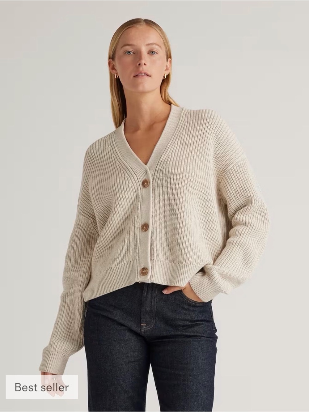 Quince 100% Organic Cotton Fisherman Boxy Cropped Cardigan